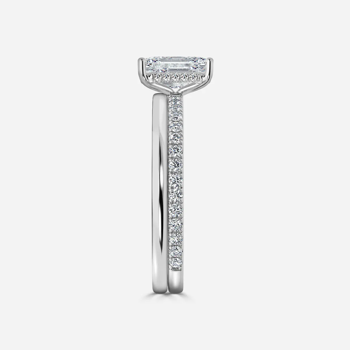 1.0 CT Emerald Cut Moissanite Hidden Halo & Pave Bridal Ring Set
