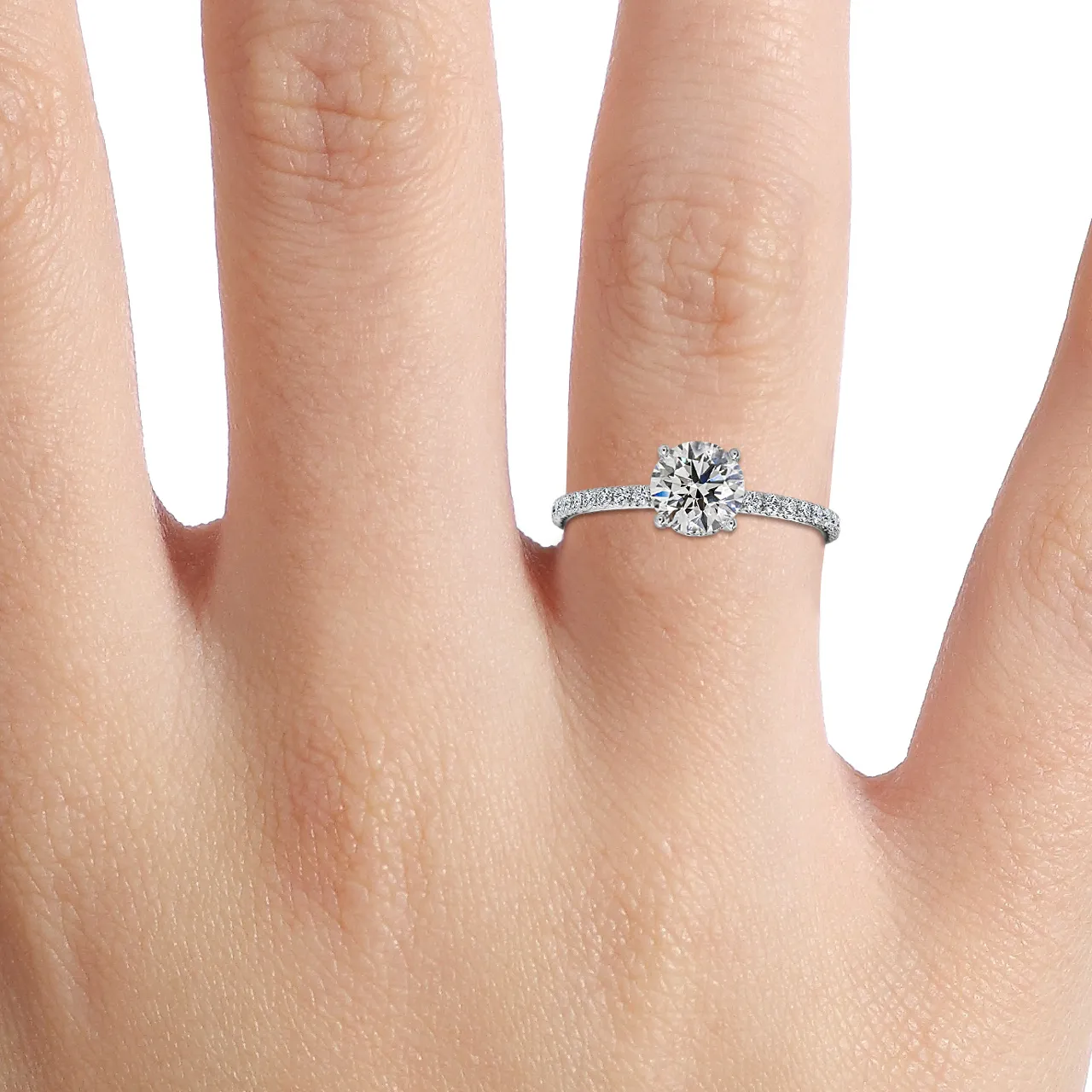 1.0 CT Round Moissanite Pave Engagement Ring