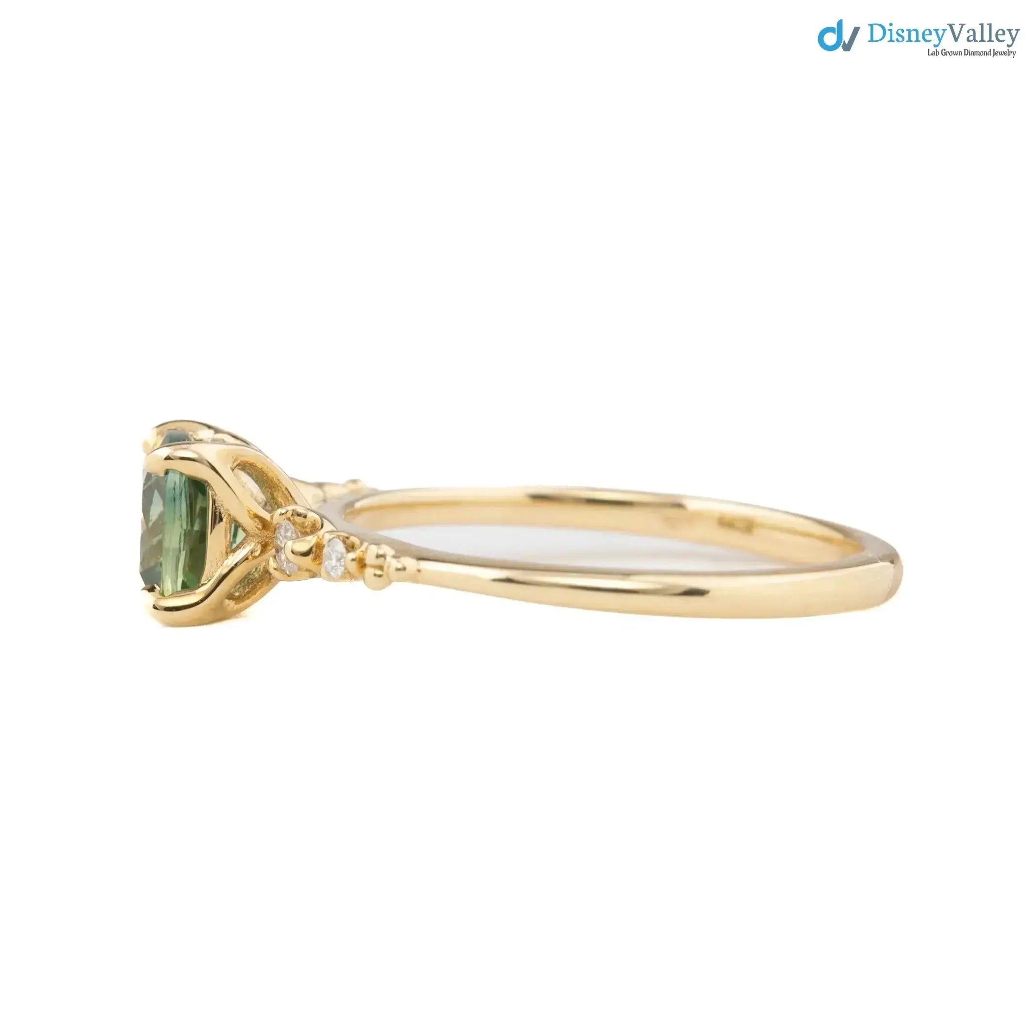 Montana Sapphire Cushion Cut Engagement Ring, Green Sapphire DisneyValley