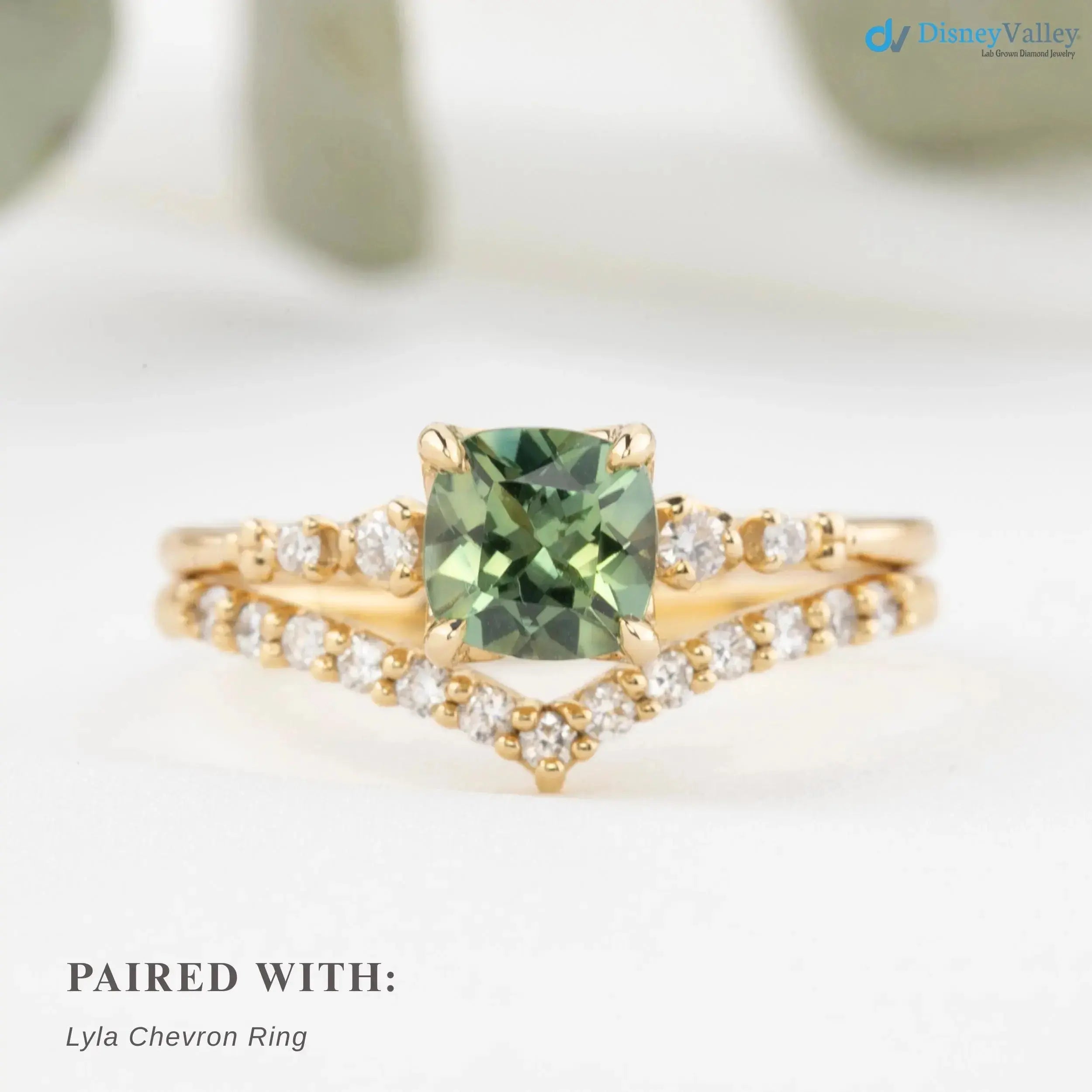 Montana Sapphire Cushion Cut Engagement Ring, Green Sapphire DisneyValley
