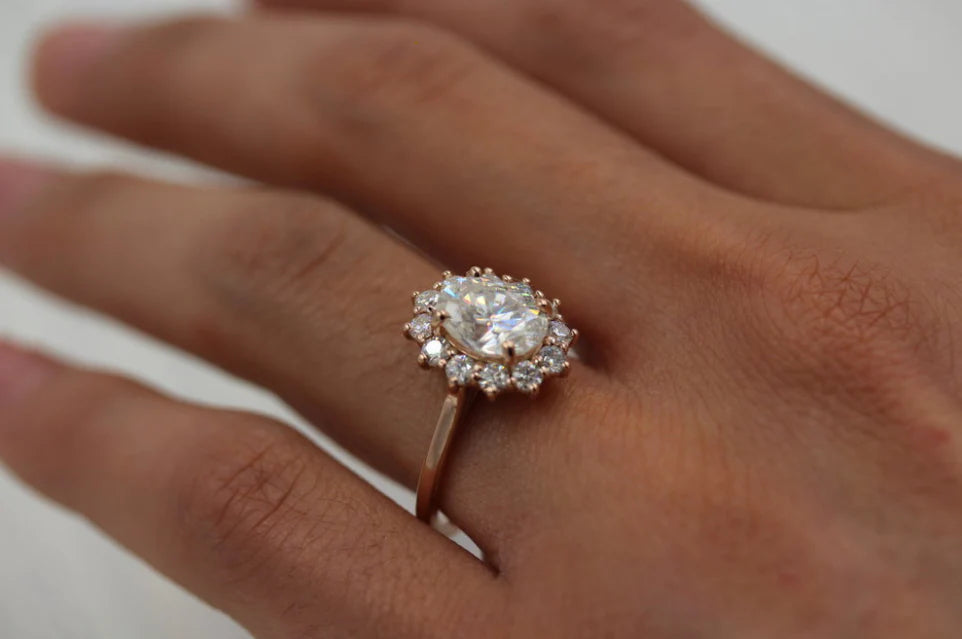 2.00 CT Oval Cut Moissanite Halo Engagement Ring