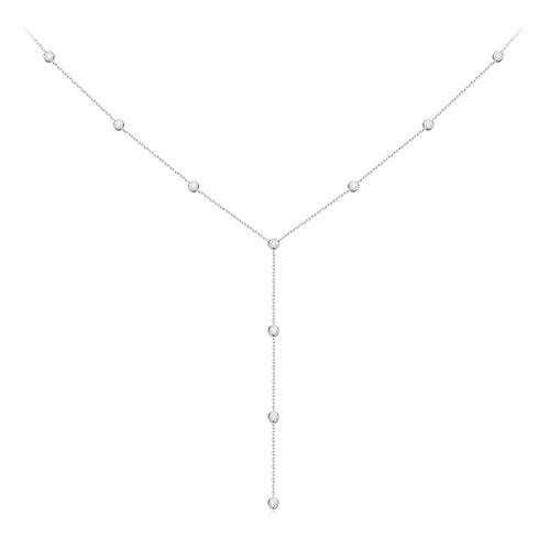 0.1 TCW Round Moissanite Diamond Bezel Lariat Necklace