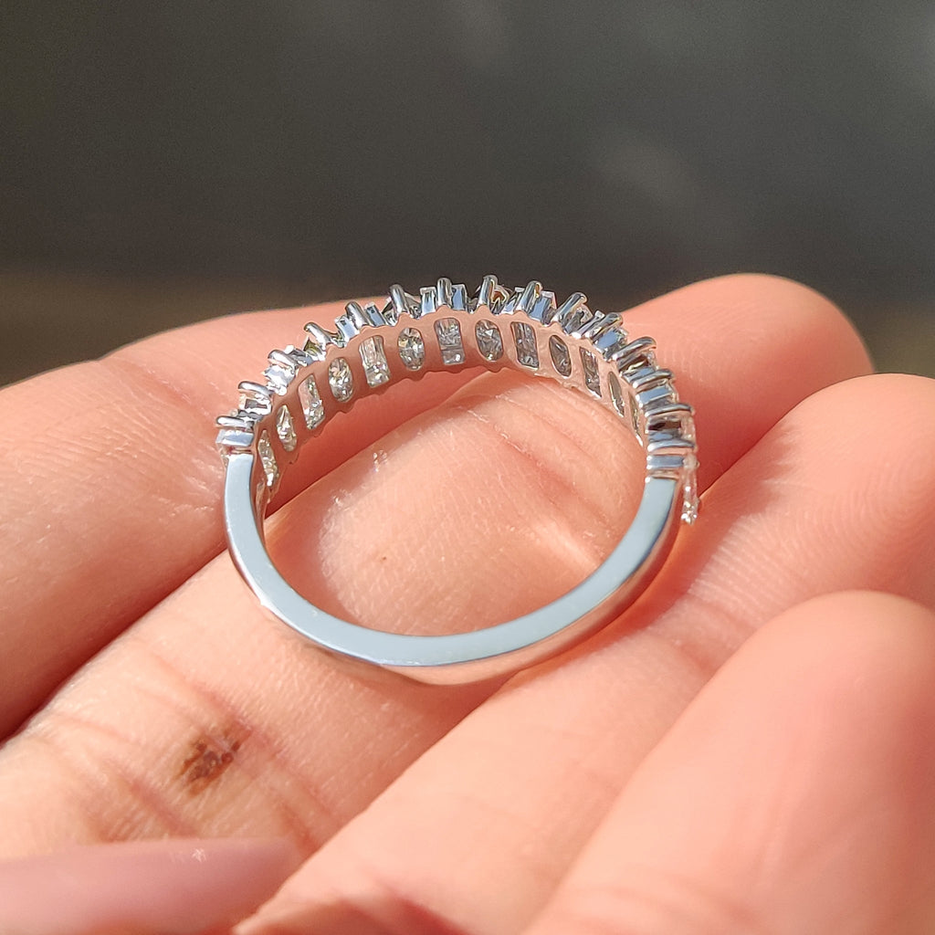 Baguette and Oval Half Eternity Band in Tapered Shank