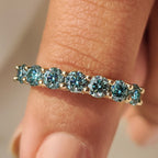 Blue Round Cut moissanite Half Eternity Wedding Band in Pave Style