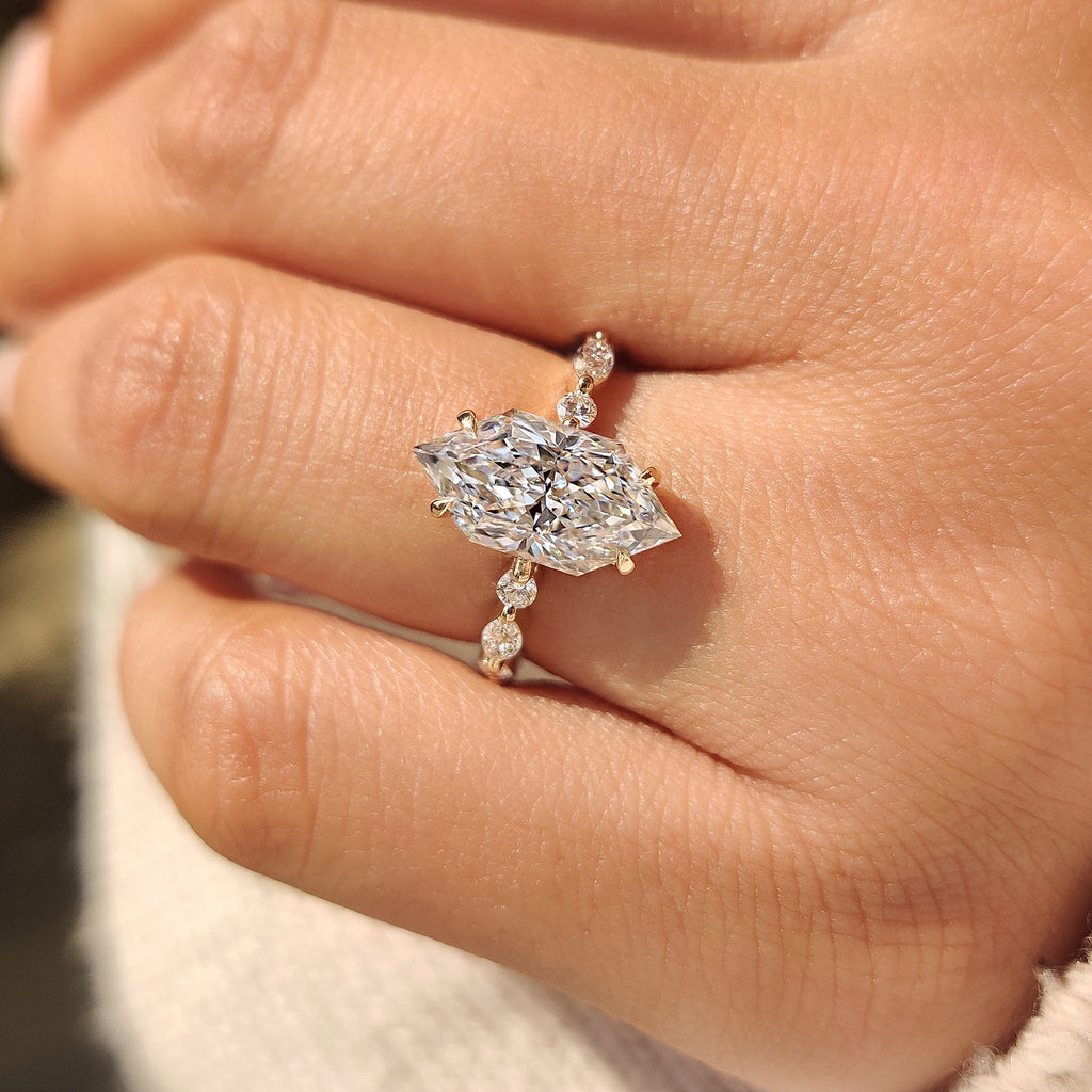 Dutch Marquise Engagement Ring in Shared Prong Pave Setting