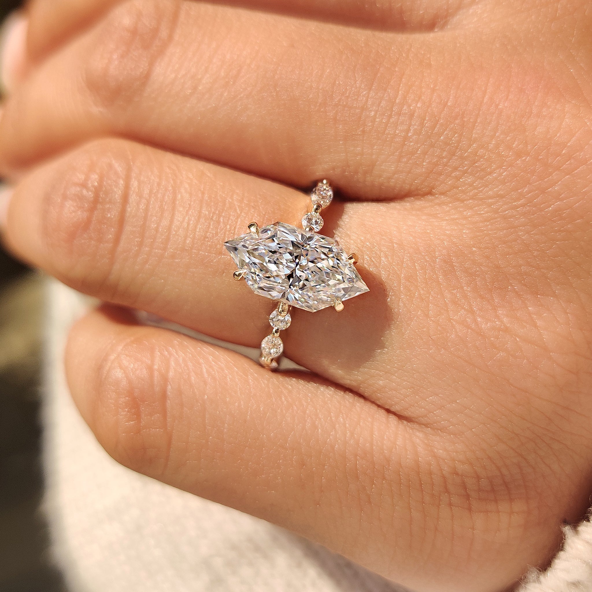 Dutch Marquise Engagement Ring in Shared Prong Pave Setting