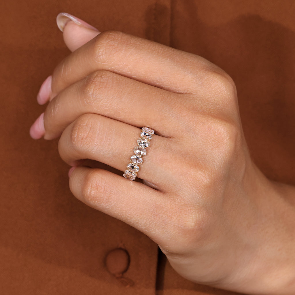 Oval Rose Cut Diamond Eternity Band with Shared Prong