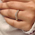 Round Diamond Curved Wedding Band with Double Row
