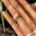 Green Round Diamond Half Eternity Wedding Band in Chevron Style