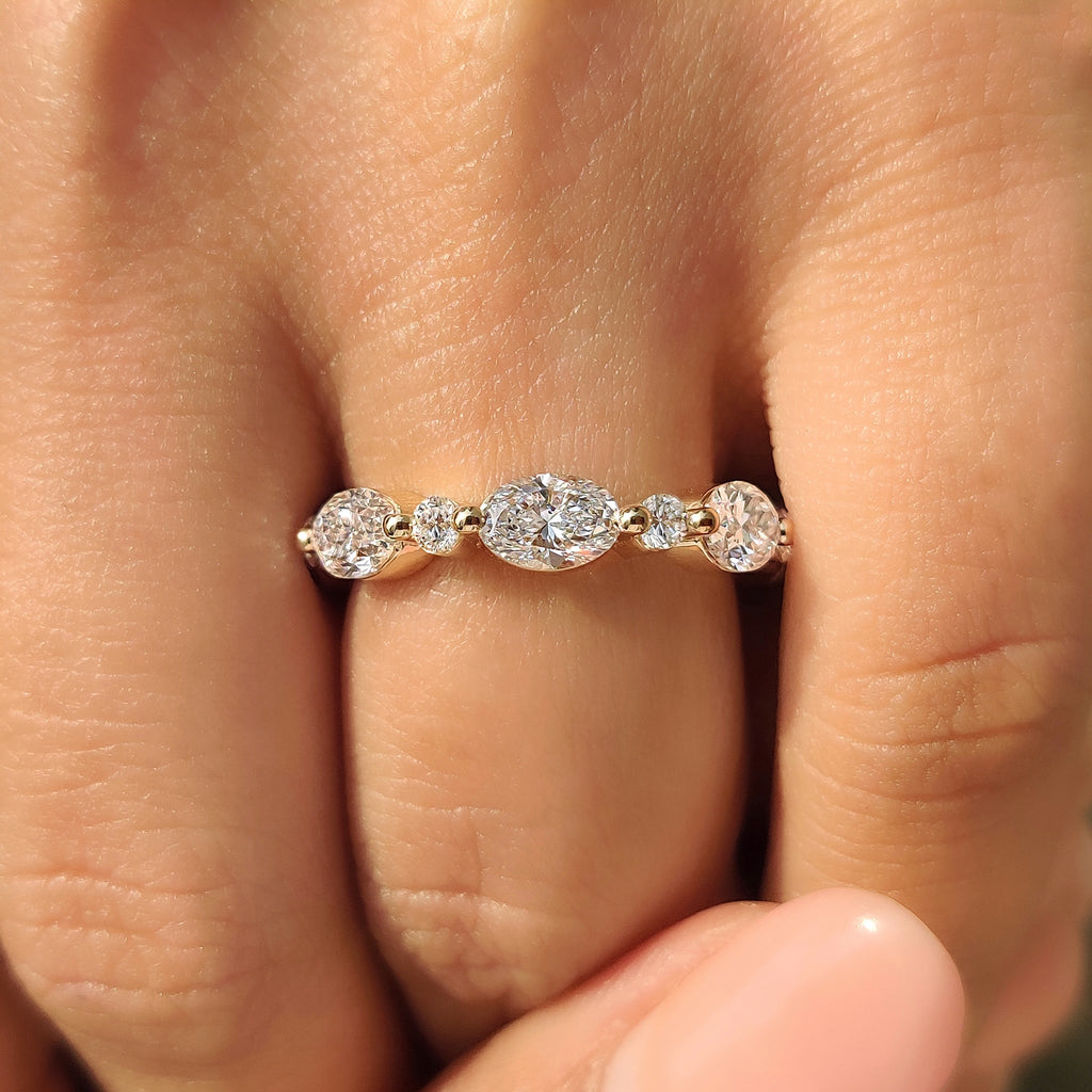 Round and Oval Cut Diamond Half Eternity Band
