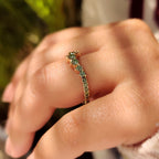 Green Round Diamond Half Eternity Wedding Band in Chevron Style
