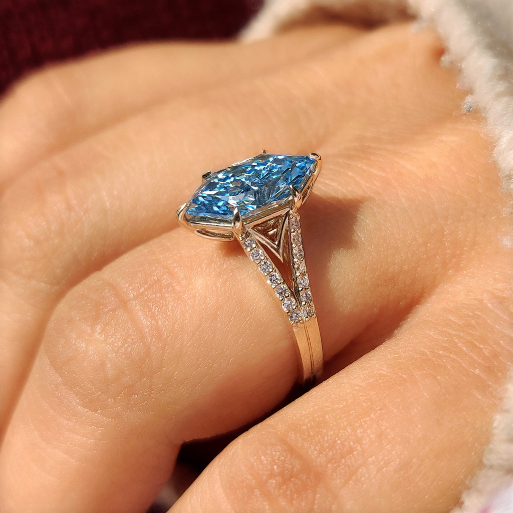 Blue Dutch Marquise Diamond Ring In Split Shank