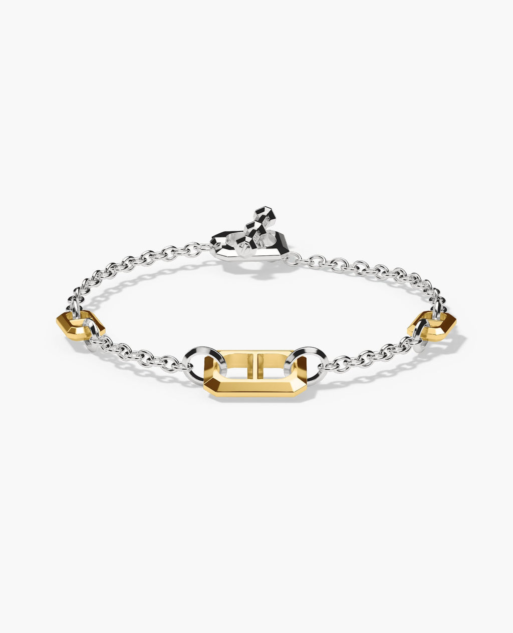 HERCULES Two-Tone Silver and 18k Yellow Gold Link Bracelet with Toggle Lock