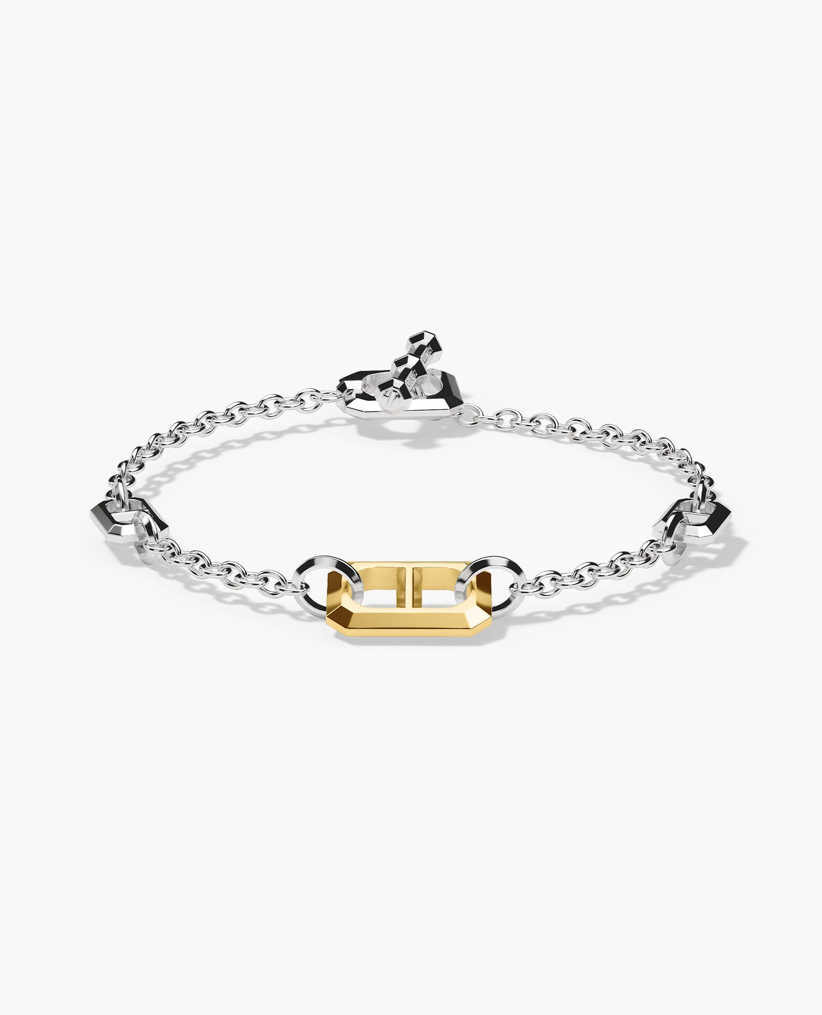 HERCULES Two-Tone Silver and 18k Single Link Yellow Gold Bracelet with Toggle Lock