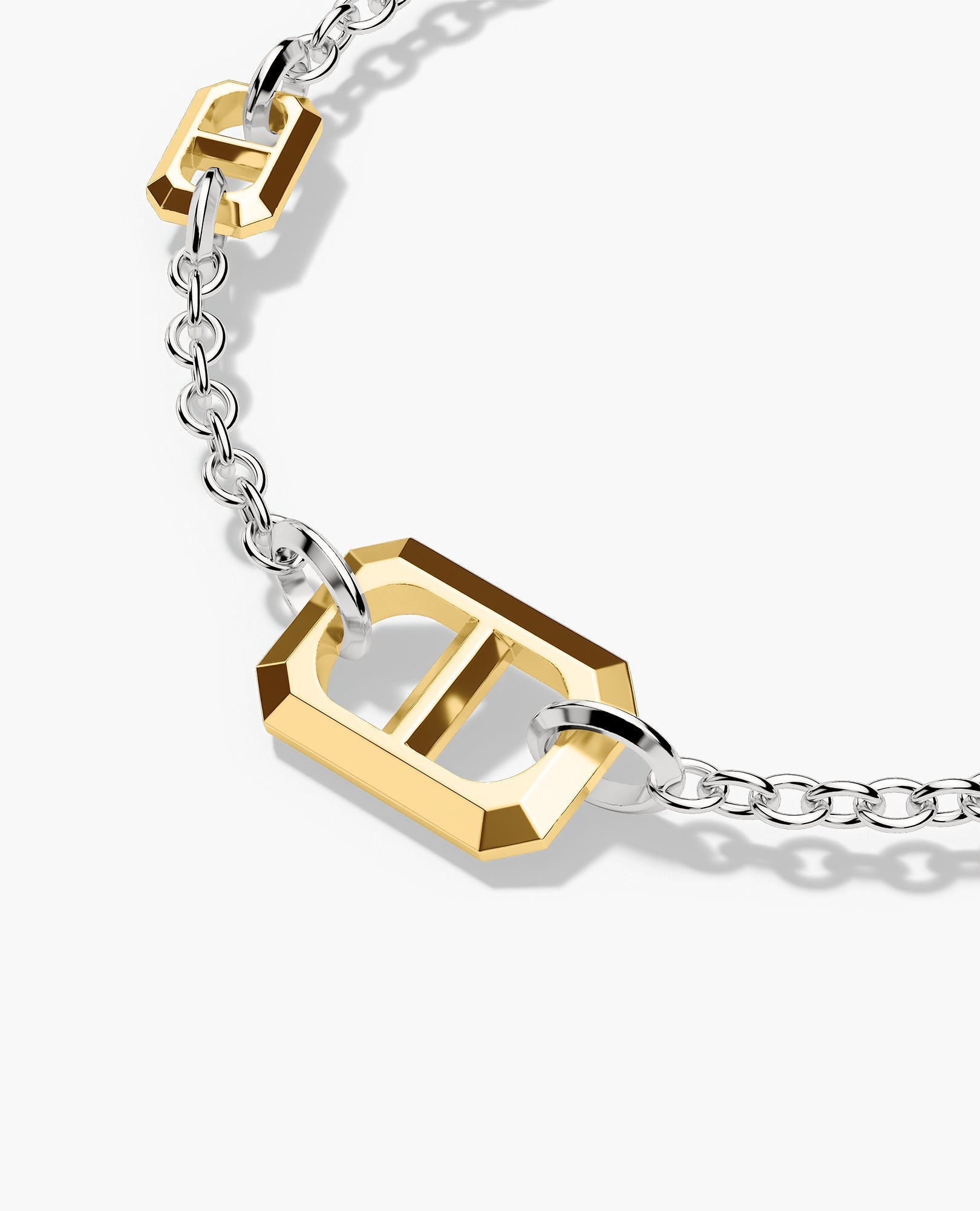 HERCULES Two-Tone Silver and 18k Yellow Gold Link Bracelet with Toggle Lock