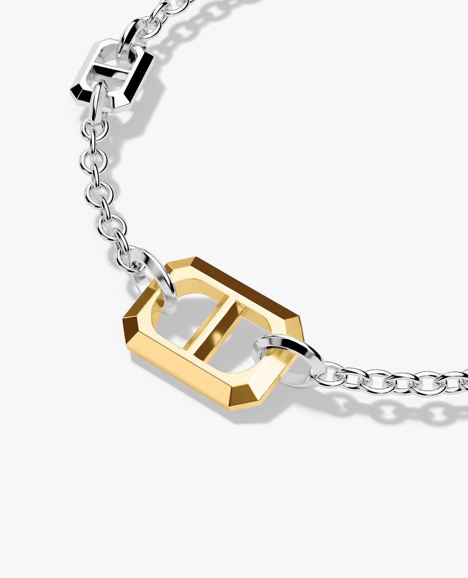 HERCULES Two-Tone Silver and 18k Single Link Yellow Gold Bracelet with Toggle Lock