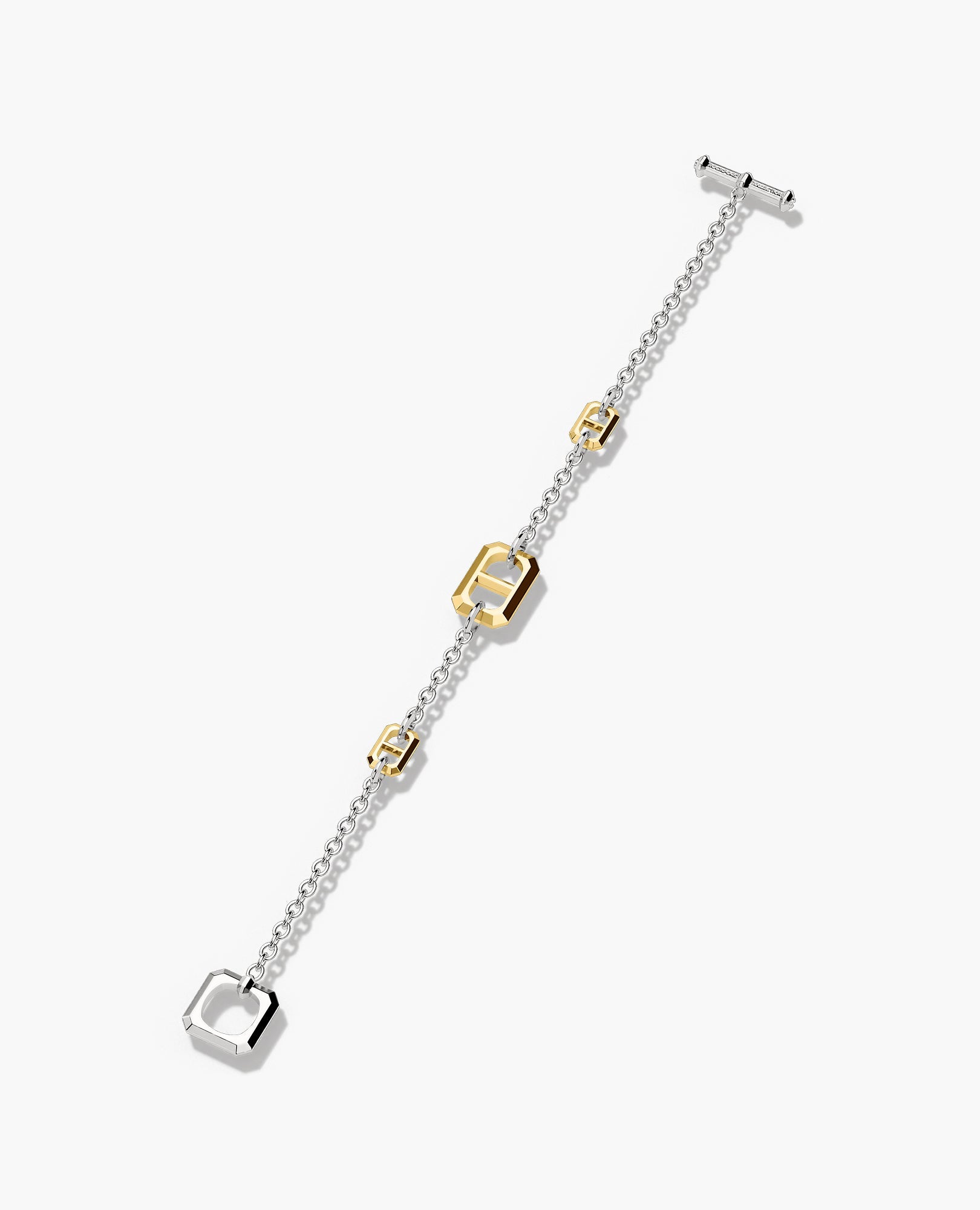 HERCULES Two-Tone Silver and 18k Yellow Gold Link Bracelet with Toggle Lock