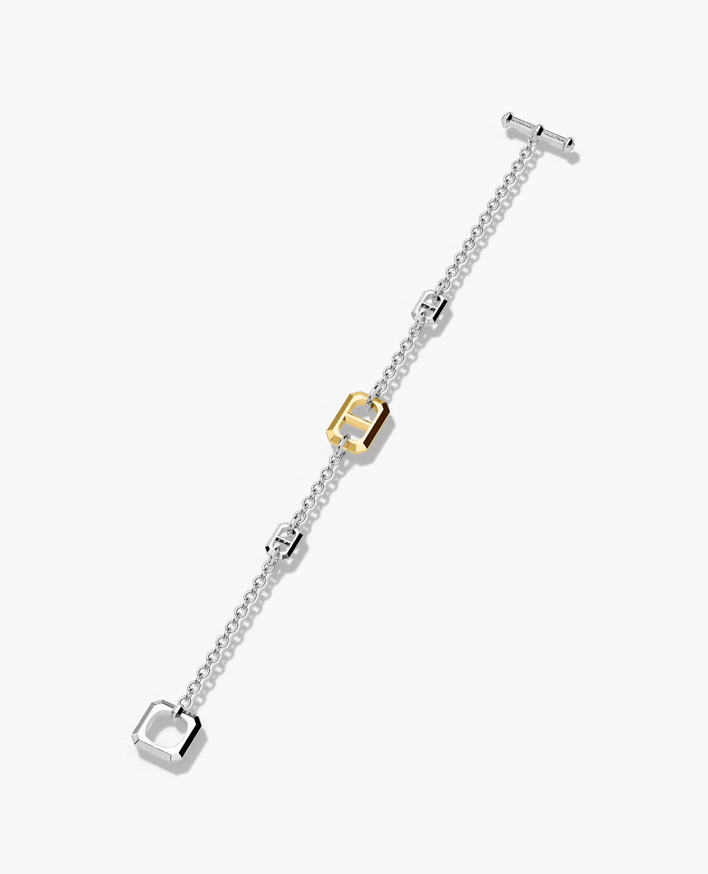 HERCULES Two-Tone Silver and 18k Single Link Yellow Gold Bracelet with Toggle Lock