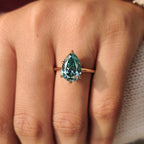 Cyan Blue Pear Cut Moissanite Ring in Solitaire Style