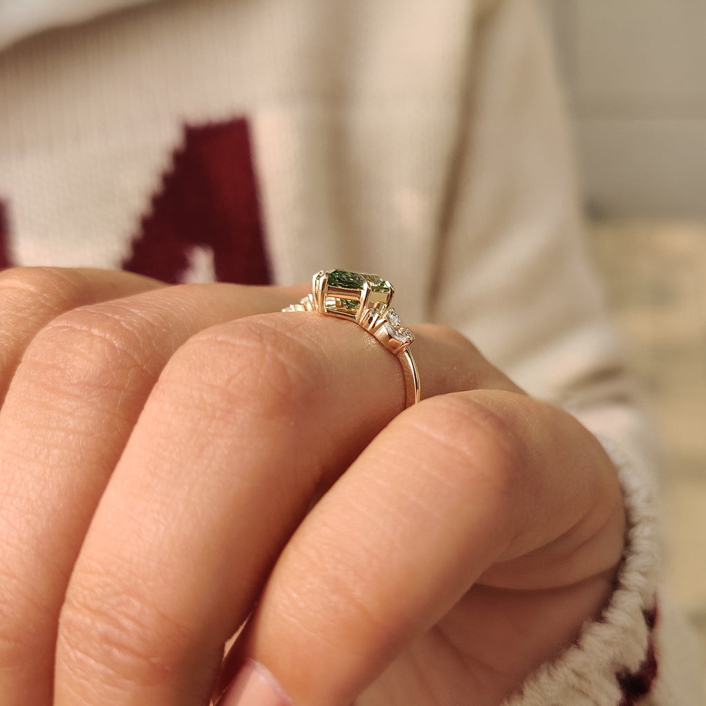 Nature Inspired Green Dutch Marquise Engagement Ring