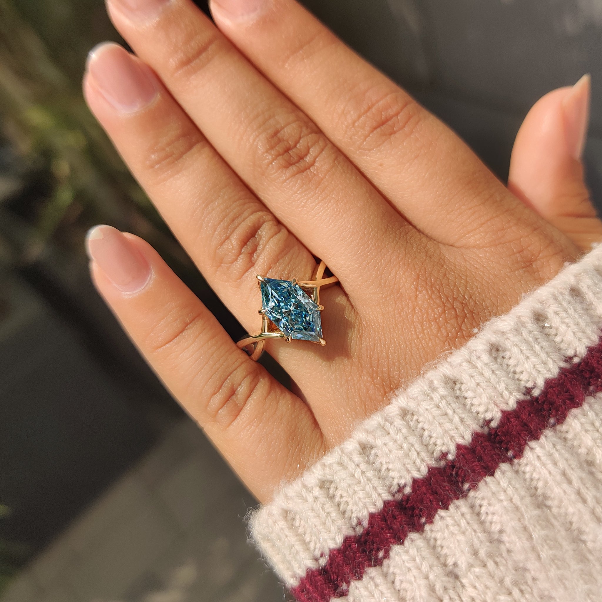 Blue Dutch Marquise Engagement Ring In Hidden Halo Style