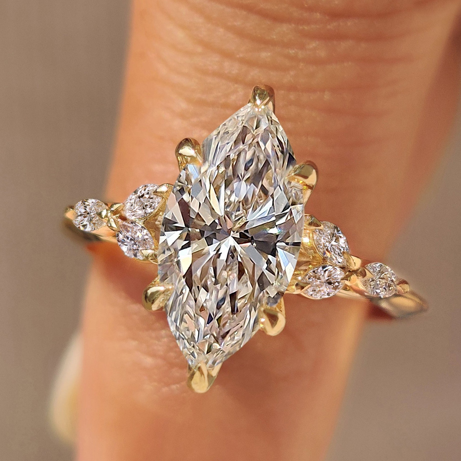 Muse Style Marquise Diamond Ring With Tulip Setting
