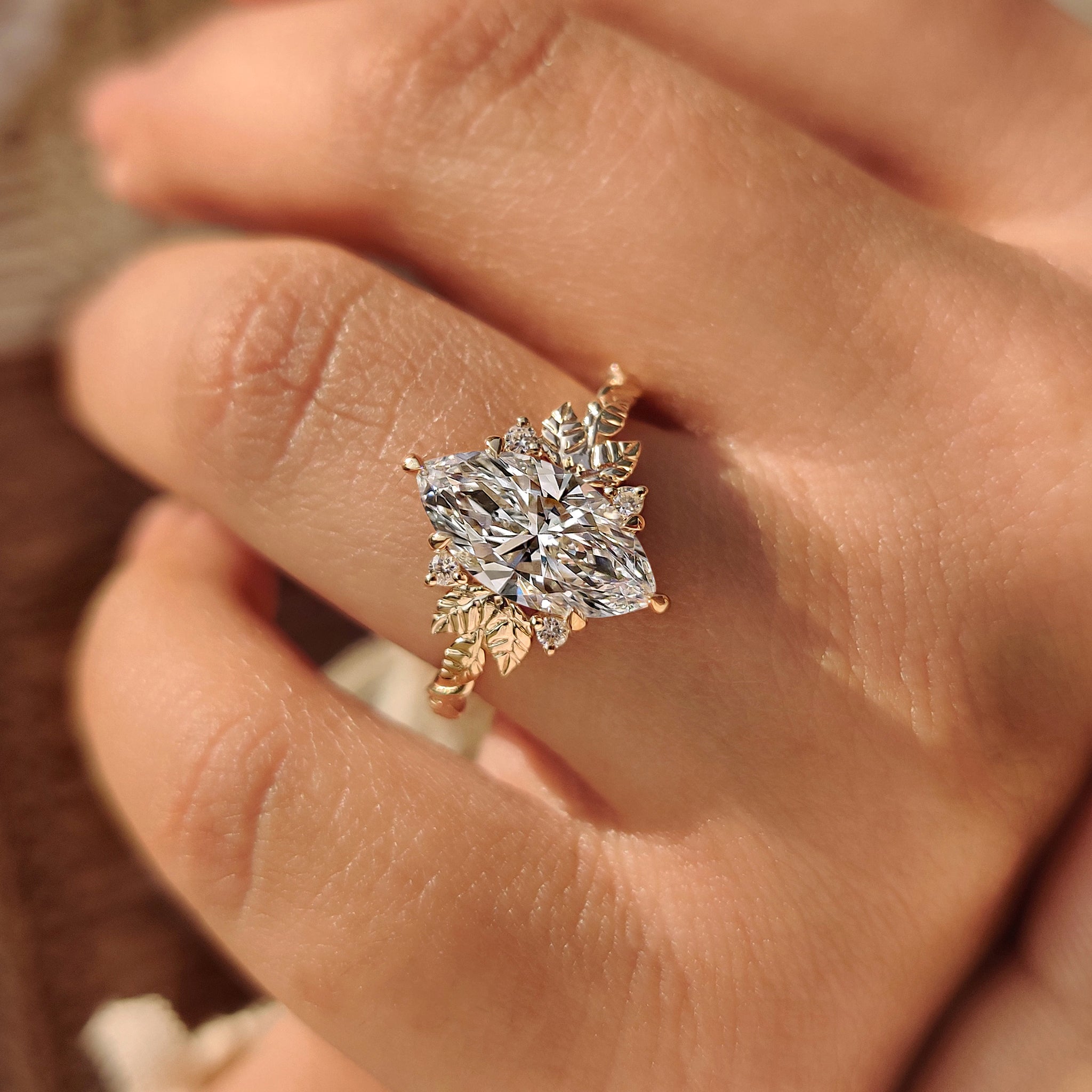 Marquise Diamond Nature Inspired Engagement Ring with Leaf Details Secondary image