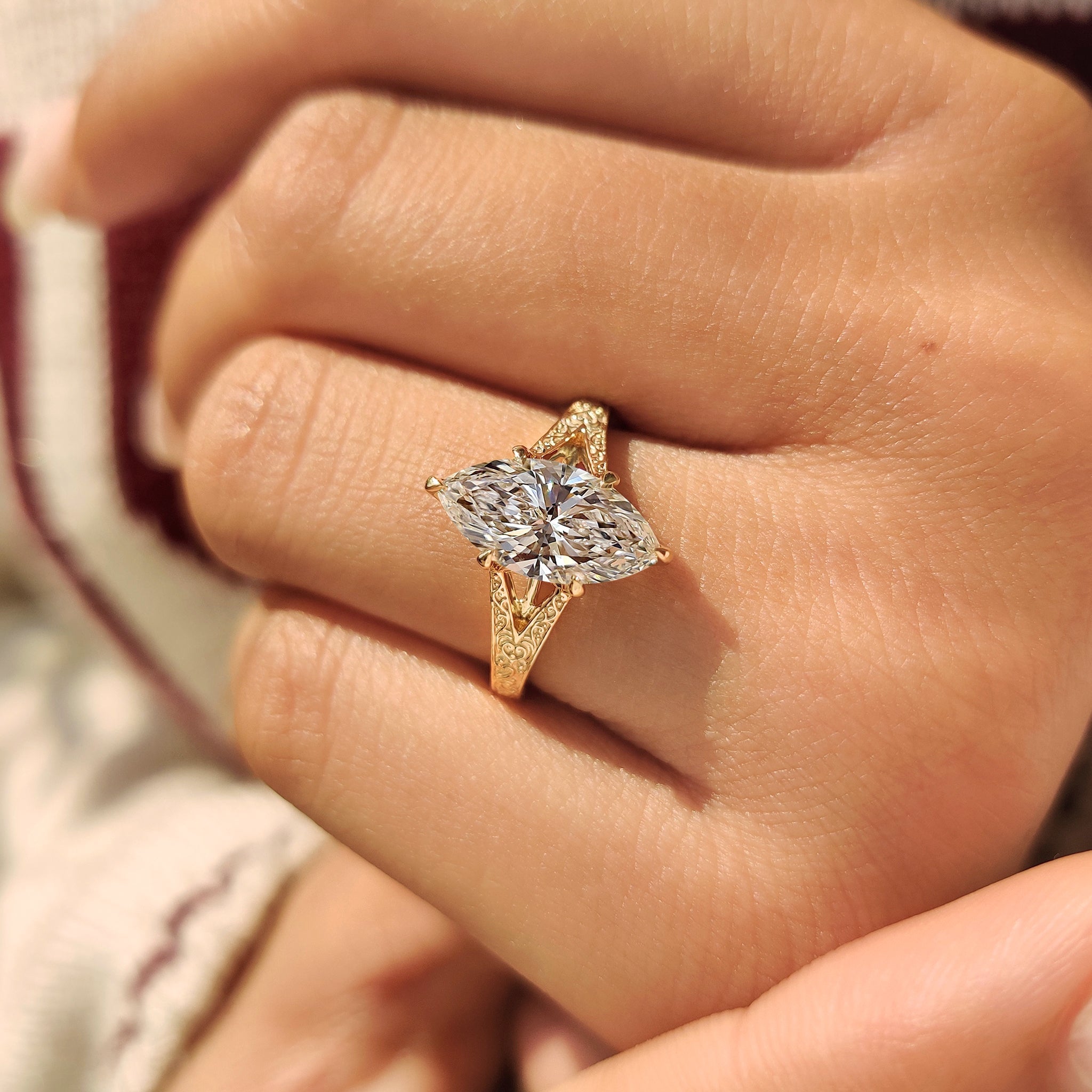 Marquise Cut Vintage Diamond Ring with Filigree Details
