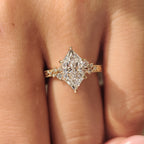 Dutch Marquise Diamond Ring with Hand Engraved Filigree Design