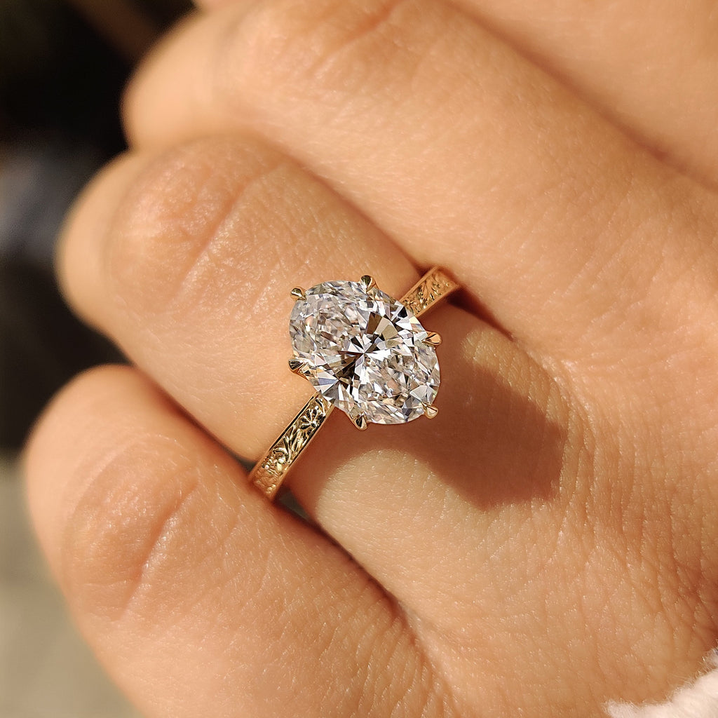Solitaire Oval Diamond Ring In Art Deco