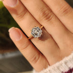 Hexagon Cut Diamond Solitaire Engagement Ring In Tulip Setting
