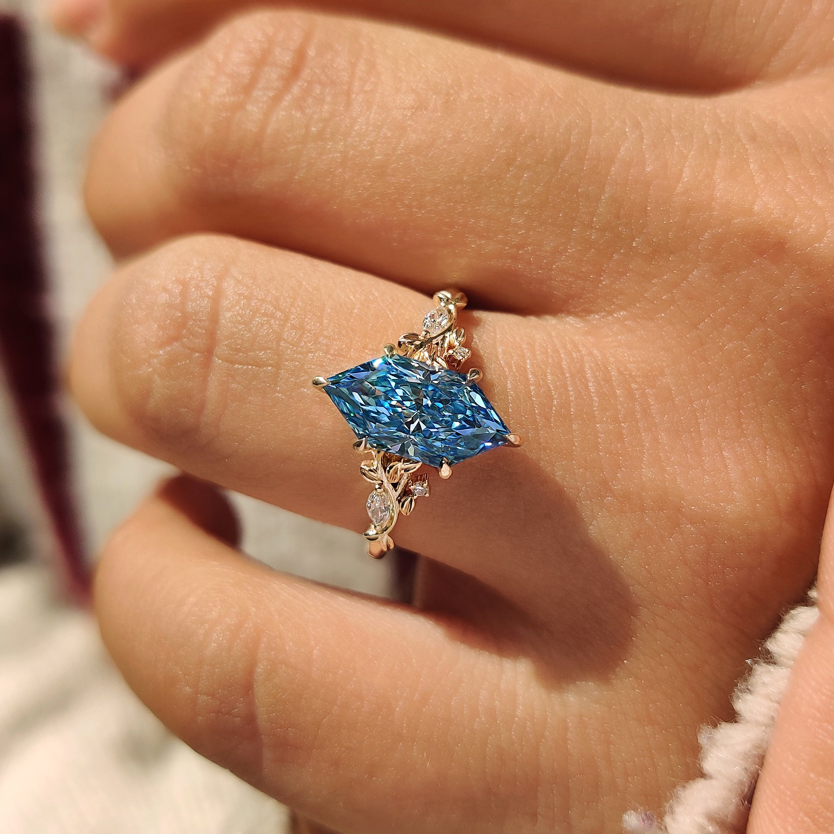 Blue Dutch Marquise Nature Inspired Engagement Ring With Side Stone
