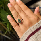 Green Dutch Marquise Engagement Ring with Milgrain Details