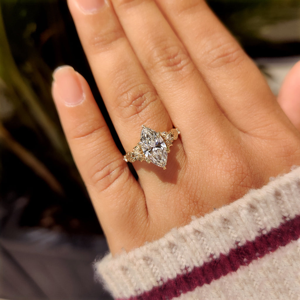 Flower Design Marquise Cut Diamond Ring In Vintage Style