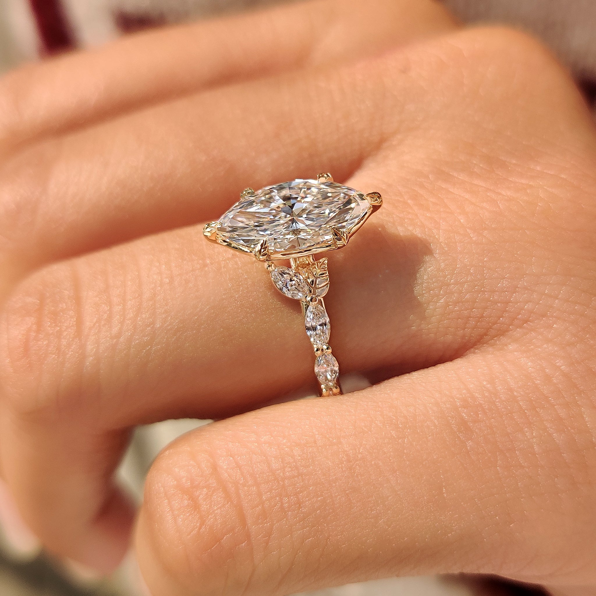 Nature Inspired Marquise Diamond Engagement Ring