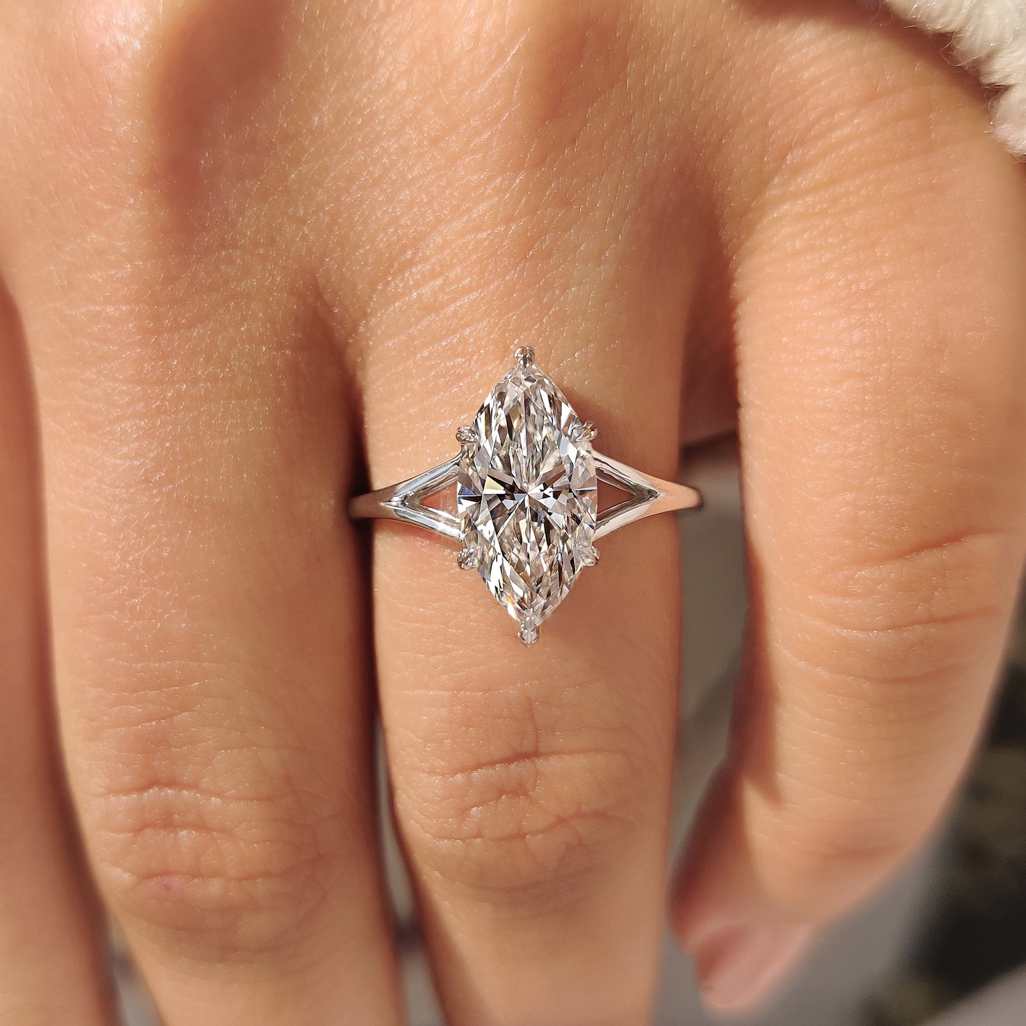 Marquise Cut Solitaire Diamond Ring with Split Shank Band