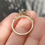 Nature Inspired Cyan Blue Portuguese Cut Moissanite Ring in Tulip Setting