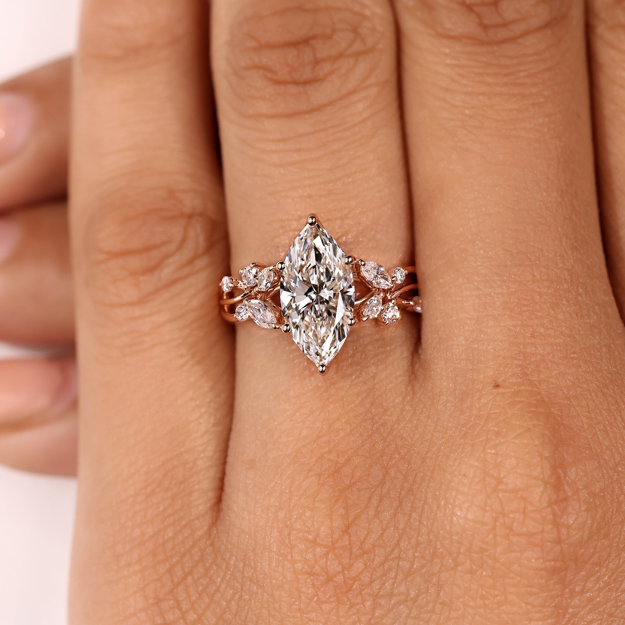 Marquise Diamond Ring in Nature Inspired Style