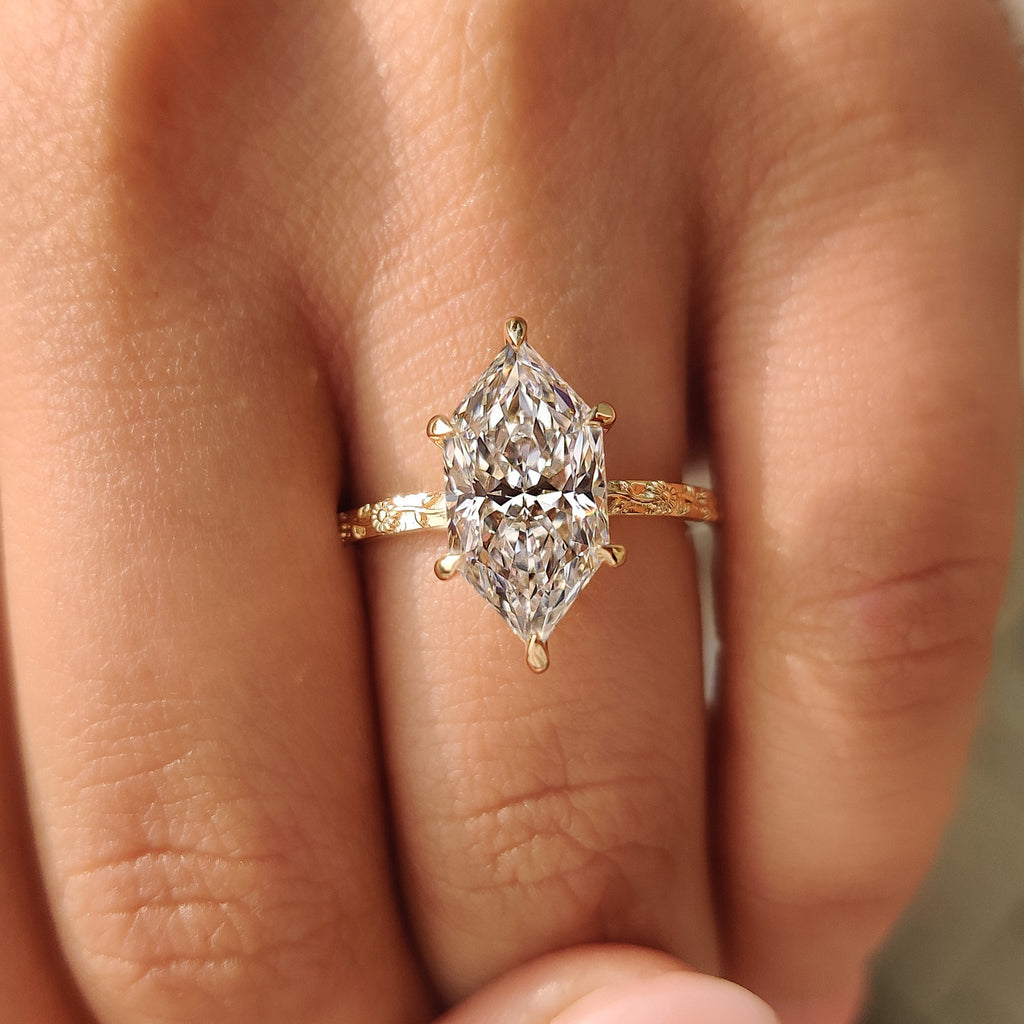 Nature Inspired Dutch Marquise Engagement Ring in Sunflower Design