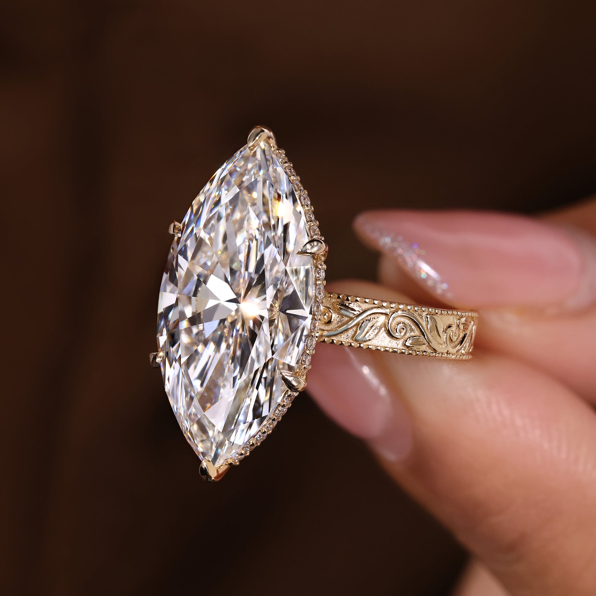 IGI Certified 10-12 Carat Marquise Diamond Ring in Solitaire Style