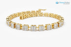 Solid Gold Baguette and Round Diamond Illusion Setting Diamond tennis Bracelet - DisneyValley