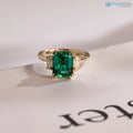 Solid Gold Lab Grown Emerald Three Stone Engagement Ring - DisneyValley