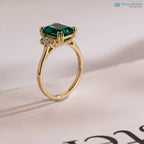 Solid Gold Lab Grown Emerald Three Stone Engagement Ring - DisneyValley