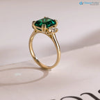 Solid Gold Lab Grown Emerald Three Stone Engagement Ring - DisneyValley
