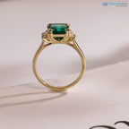 Solid Gold Lab Grown Emerald Three Stone Engagement Ring - DisneyValley