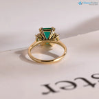 Solid Gold Lab Grown Emerald Three Stone Engagement Ring - DisneyValley
