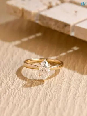 Solid Gold Marquise Cut Lab Grown Engagement Ring DisneyValley Main image