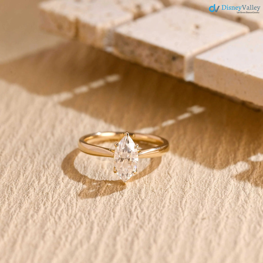 Solid Gold Marquise Cut Lab Grown Engagement Ring DisneyValley