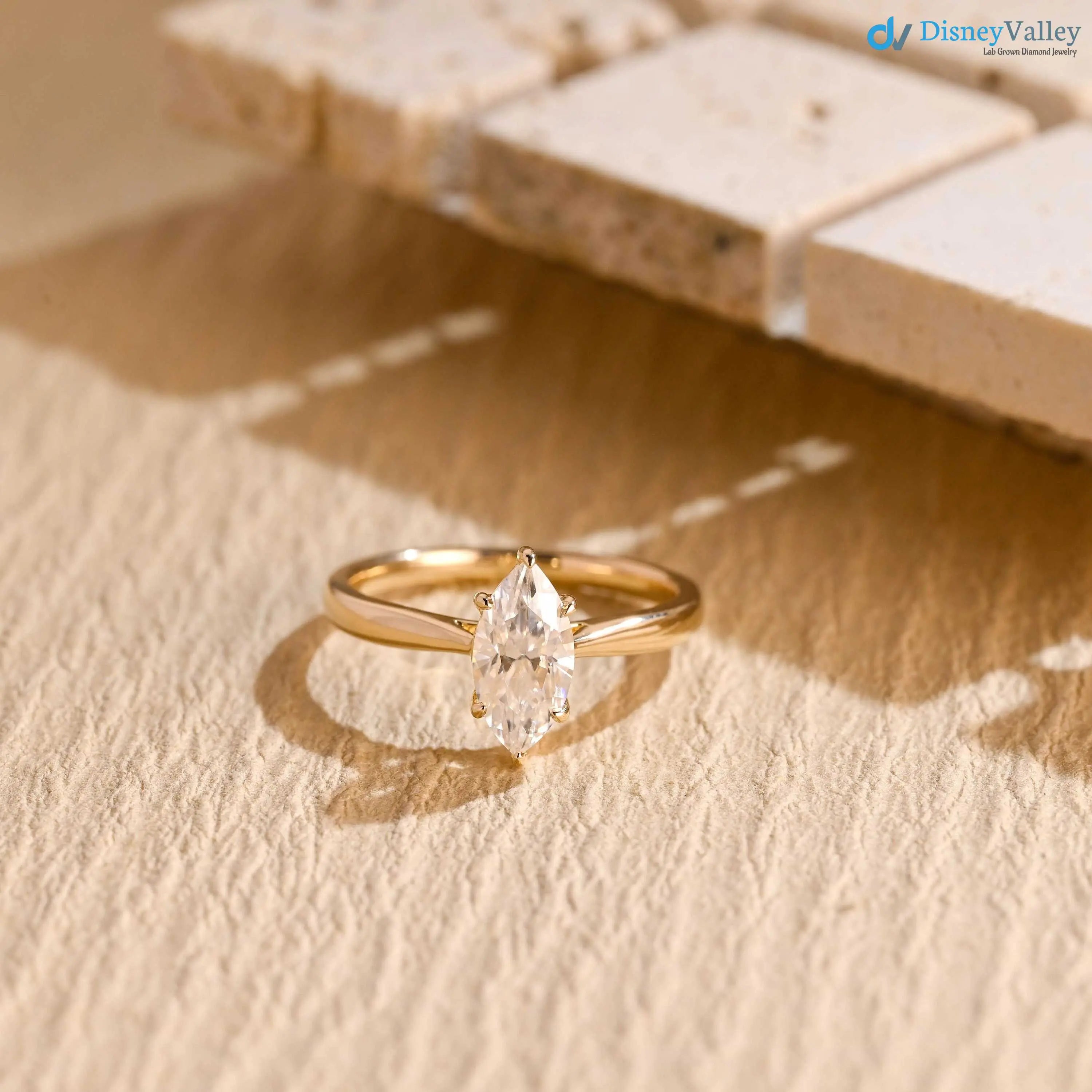 Solid Gold Marquise Cut Lab Grown Engagement Ring DisneyValley
