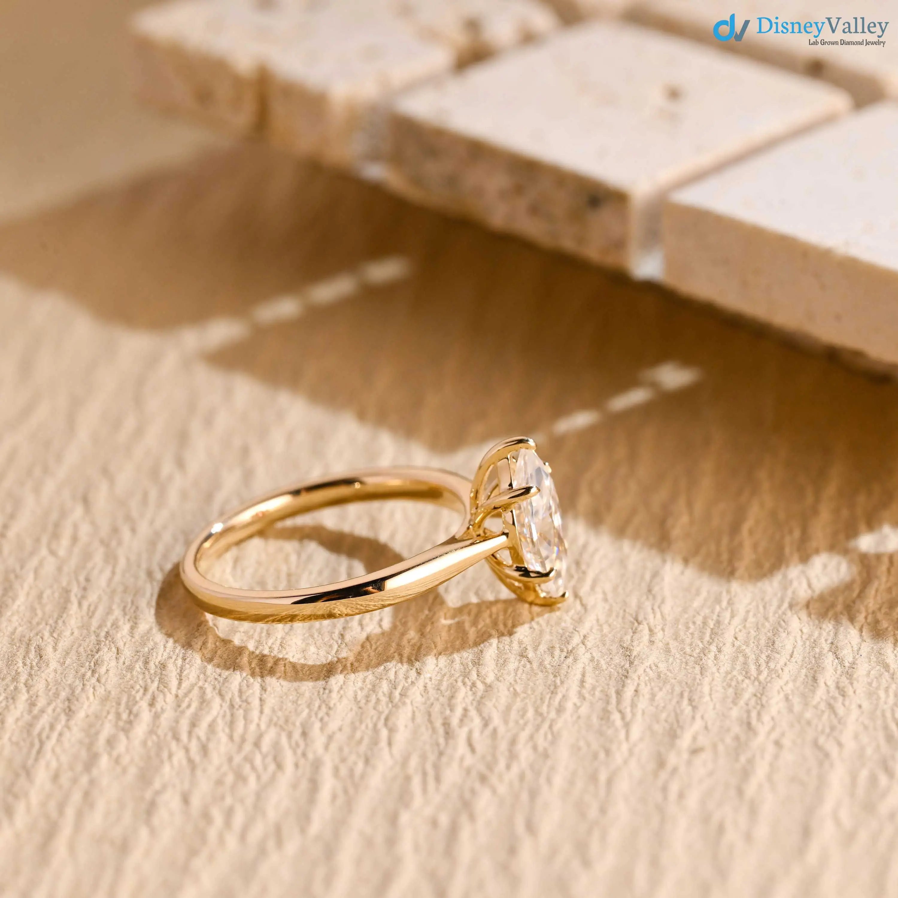Solid Gold Marquise Cut Lab Grown Engagement Ring DisneyValley